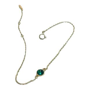 真好看~定制纯14K金祖母绿蛋面花边锆石手链气质女极细纤细款