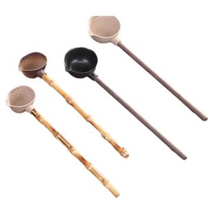 分茶勺防烫分茶器麦饭石陶瓷黑檀木柄勺子茶匙功夫茶具长柄竹舀水