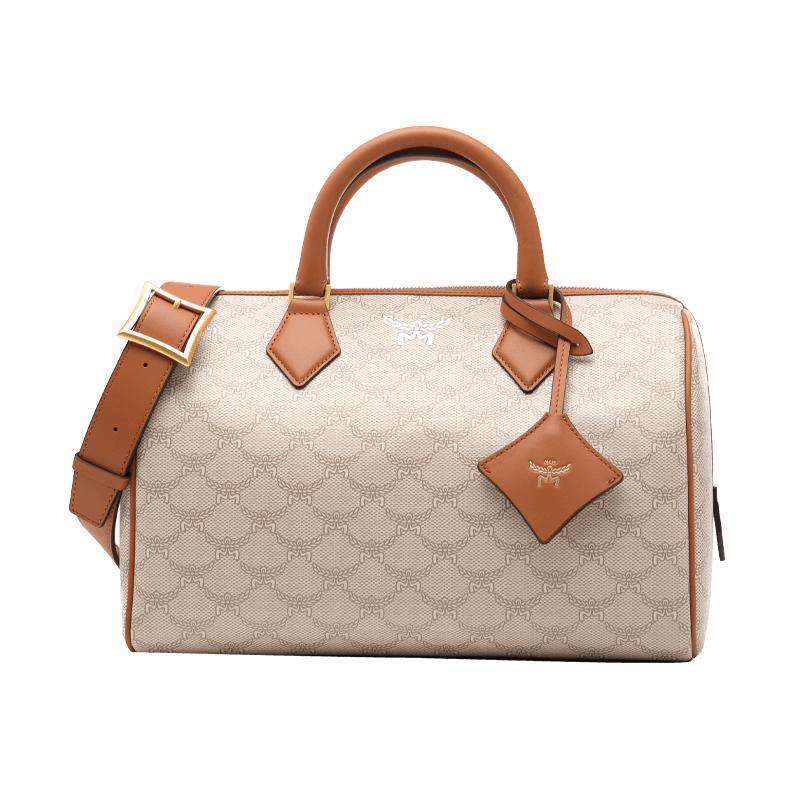 【自营】MCM24春夏新品女士经典logo印花单肩斜挎背提包波士顿包