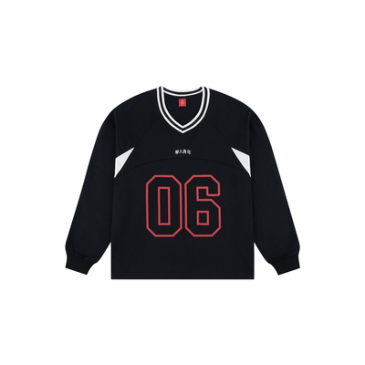 华人青年拼色网眼足球服长袖