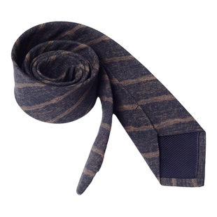 复古暗调暖棕肌理条纹数码印花棉领带男深棕色手打正装高级感7cm