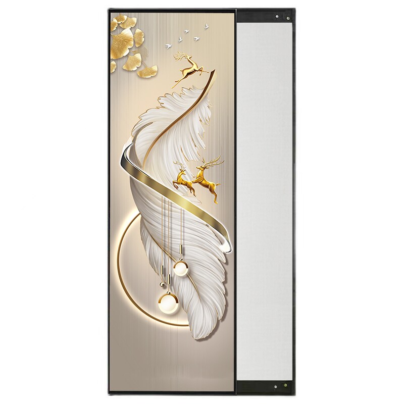 意式轻奢羽毛隐形全身镜推拉隐藏镜子装饰画试衣镜壁挂家用穿衣镜