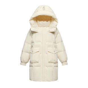 雪中飞2025冬新款女士中长款羽绒服连帽保暖加厚公主甜美纯色外套