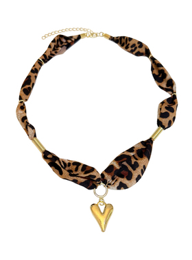 美拉德豹纹爱心项链女秋冬