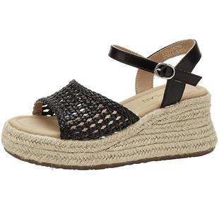 EBLAN/伊伴【99清仓福利】女士坡跟凉鞋女高跟草编镂空编织罗马鞋