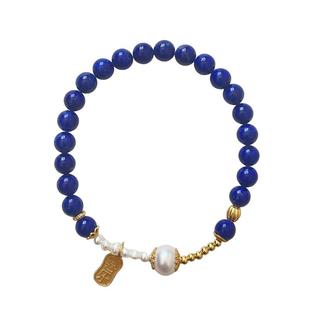 手链轻奢小众精致珍珠阿富汗天然7A帝王青金石宫廷风纯银镀金手串