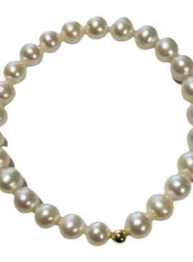 女天然淡水珍珠包金近圆强光手链