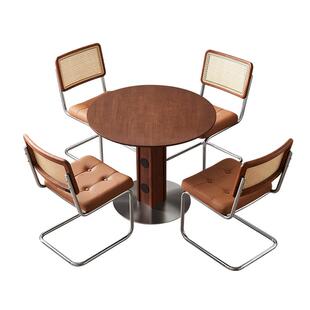 全友家居中古风客厅家庭用实木餐桌2026新款小户型圆形吃饭桌子