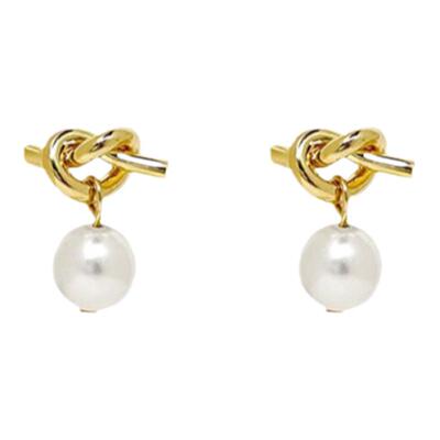 施家珍珠打结独特银耳钉