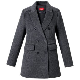 100%羊毛双面绒双排扣西装中长款垫肩修身显瘦职业中年女毛呢外套