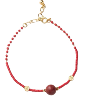 五行含香珠手链 925喜乐红琉璃手串 金木水火土寓意带小k金