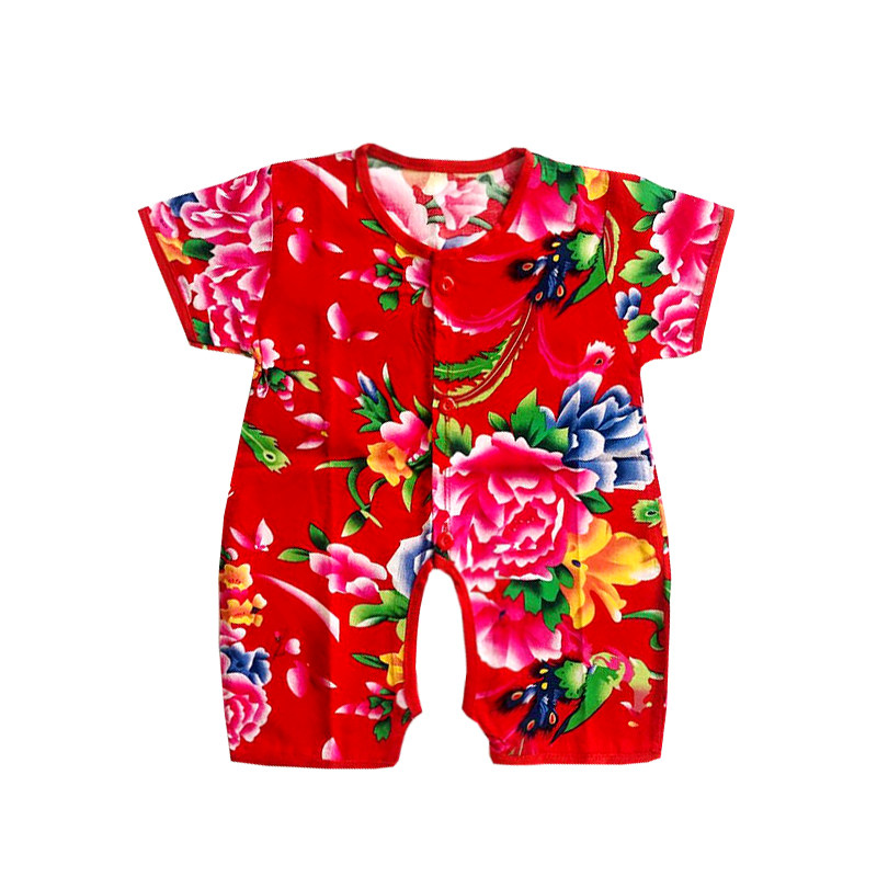 婴儿连体衣夏季短袖薄款哈衣棉绸新生儿睡衣空调服家居服宝宝衣服