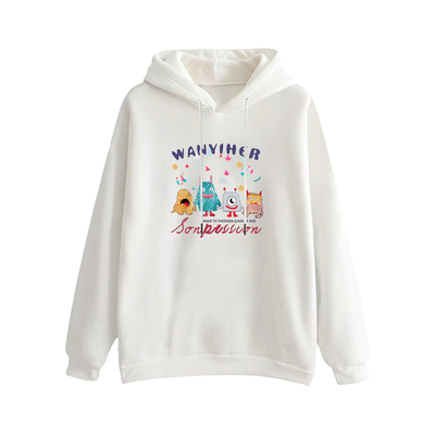 独特超好看卡通白色连帽卫衣女