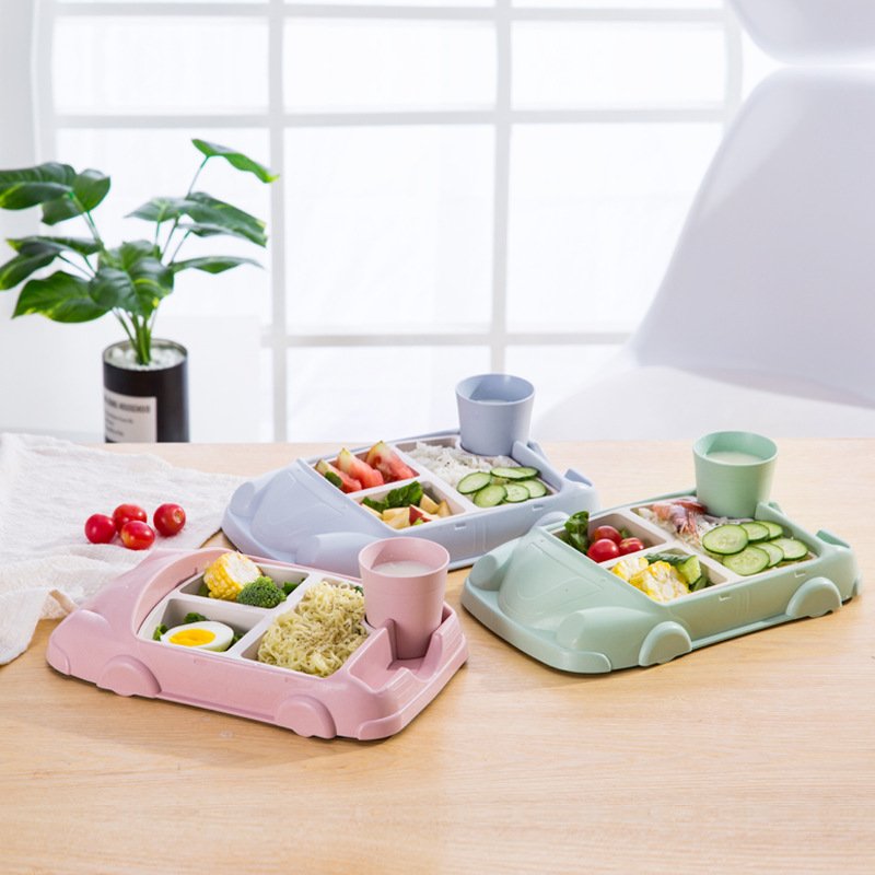 竹纤维儿童餐具套装卡通碗餐具叉礼品五件套分格杯子餐厅餐盘勺