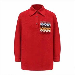 现货吴磊潮牌大红色本命年毛衣明星同款情侣装衣服Polo领针织羊毛