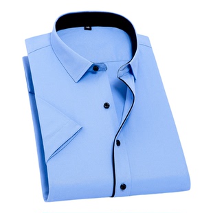 夏季薄款短袖衬衫男天蓝色商务职业工装白领寸衣男半袖正装打底衫