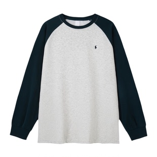 韩版拼色插件袖长袖t恤显瘦打底卫衣刺绣宽松显瘦简约上衣女慵懒