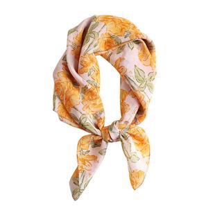 「无尽温柔~」100%桑蚕丝丝巾65方巾原创黄玫瑰真丝领巾配衬衫女