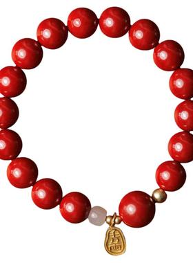 朱砂高含量帝王砂手串复古中国风国潮福牌手链男女本命年送礼物