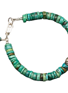 天然绿松石银色蚀刻间隔珠手链