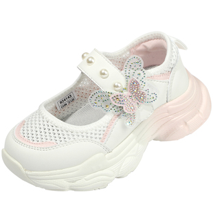 百丽童鞋女童小蝴蝶闪钻玛丽珍运动鞋夏季舒适透气防滑软底跑步鞋