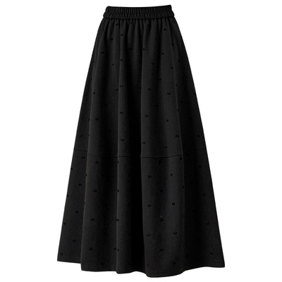 拉夏贝尔灰色毛呢波点半身裙女冬