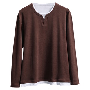 腔调十足!亲肤发热磨绒面料!秋冬男士假两件圆领打底长袖T恤衫