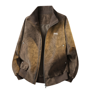 JEEP男士外套2026新款春秋美式复古休闲皮衣冬季加绒厚大码夹克男