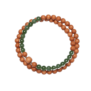 普陀山天然檀木文玩手串男女老山檀香木佛珠和田碧玉双圈手链复古