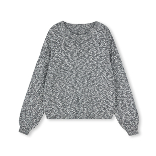 PRE PREWORKS慵懒氛围感 黑白混纱粗针羊毛宽松版型圆领套头毛衣