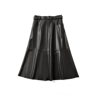2025新款绵羊皮真皮皮裙女百搭显瘦A字版型半身裙伞裙高腰中长裙