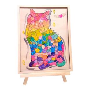 diy100只小猫咪拼图成人版异形玩具趣味木质小众生日礼物教堂相框