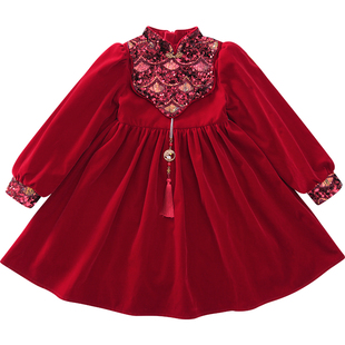 女童连衣裙冬装2025新款洋气儿童加绒公主裙女孩中国风新年裙