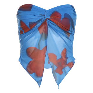 怪诞女孩 【蓝莓缪斯】度假风印花扭结抹胸上衣包臀半身裙两件套