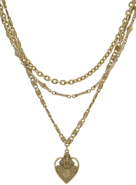 LAMUANA维多利亚雕花心坠项链小众设计感复古vintage风多层91279