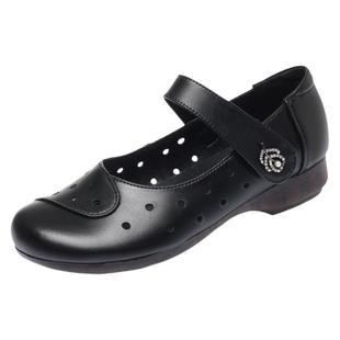 真皮加大码女鞋子41一43低跟平底圆头镂空夏季新款单鞋妈妈皮鞋42