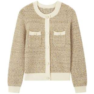 爱居兔秋季新款简约暖色温柔时尚含羊毛针织衫外套