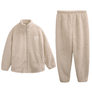 美标加厚珊瑚绒睡衣情侣装冬季款保暖白色羊羔绒家居服套装可外穿