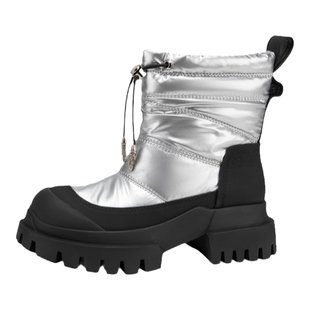 MIO米奥冬季圆头纯色高跟休闲靴保暖酷炫时尚雪地靴女银色短靴