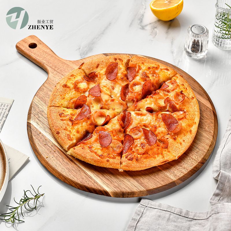 美式实木披萨盘木质带薯条蛋糕餐盘手柄牛排牛扒托盘西餐盘点心