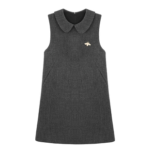 柒院家大码女轻奢法式娃娃领背心连衣裙2025秋冬款宽松显瘦中长裙