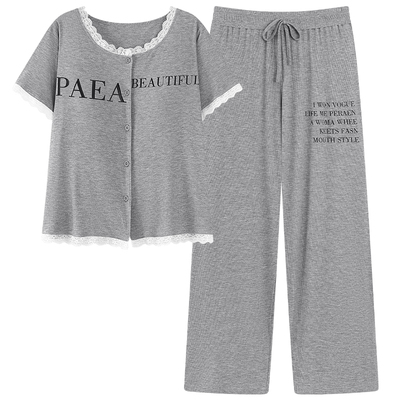 新款带胸垫睡衣女夏季短袖