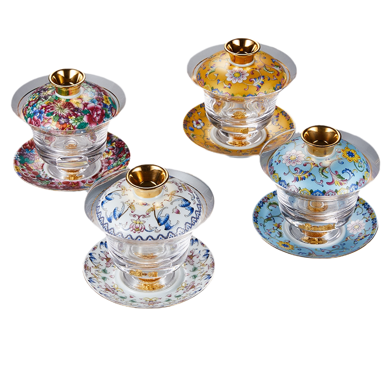 珐琅彩三才盖碗茶杯单个高档大号泡茶碗玻璃加厚防烫功夫茶具套装