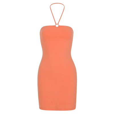 挂脖修身吊带连衣裙欧美