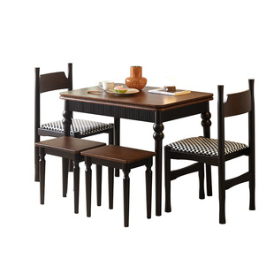 中古风折叠餐桌组合椅家用小户型法式伸缩靠墙省空间实木吃饭桌椅
