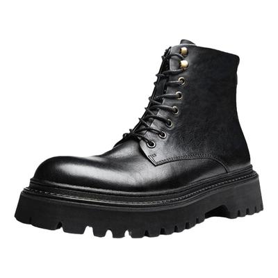 头层牛皮厚底马丁靴男高帮拉链复古英伦真皮工装靴男士机车靴冬季