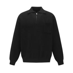 wtmp秋季日系复古设计半拉链翻领毛衣男女潮牌宽松休闲慵懒针织衫