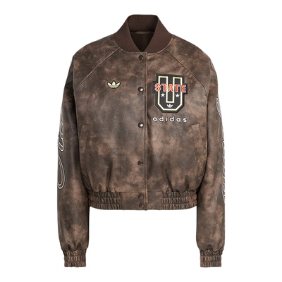 阿迪达斯三叶草2026春季女子经典百搭运动宽松仿皮夹克外套KF2307