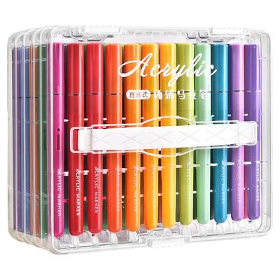 直液式丙烯马克笔儿童可水洗水彩笔小学生可叠色美术专用不透色幼儿园画笔48色绘画24彩色笔炳稀笔芯软头60