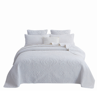 欧式绣花白色单件不褶皱机洗夹棉床单加大绗缝被三件套纯棉床盖